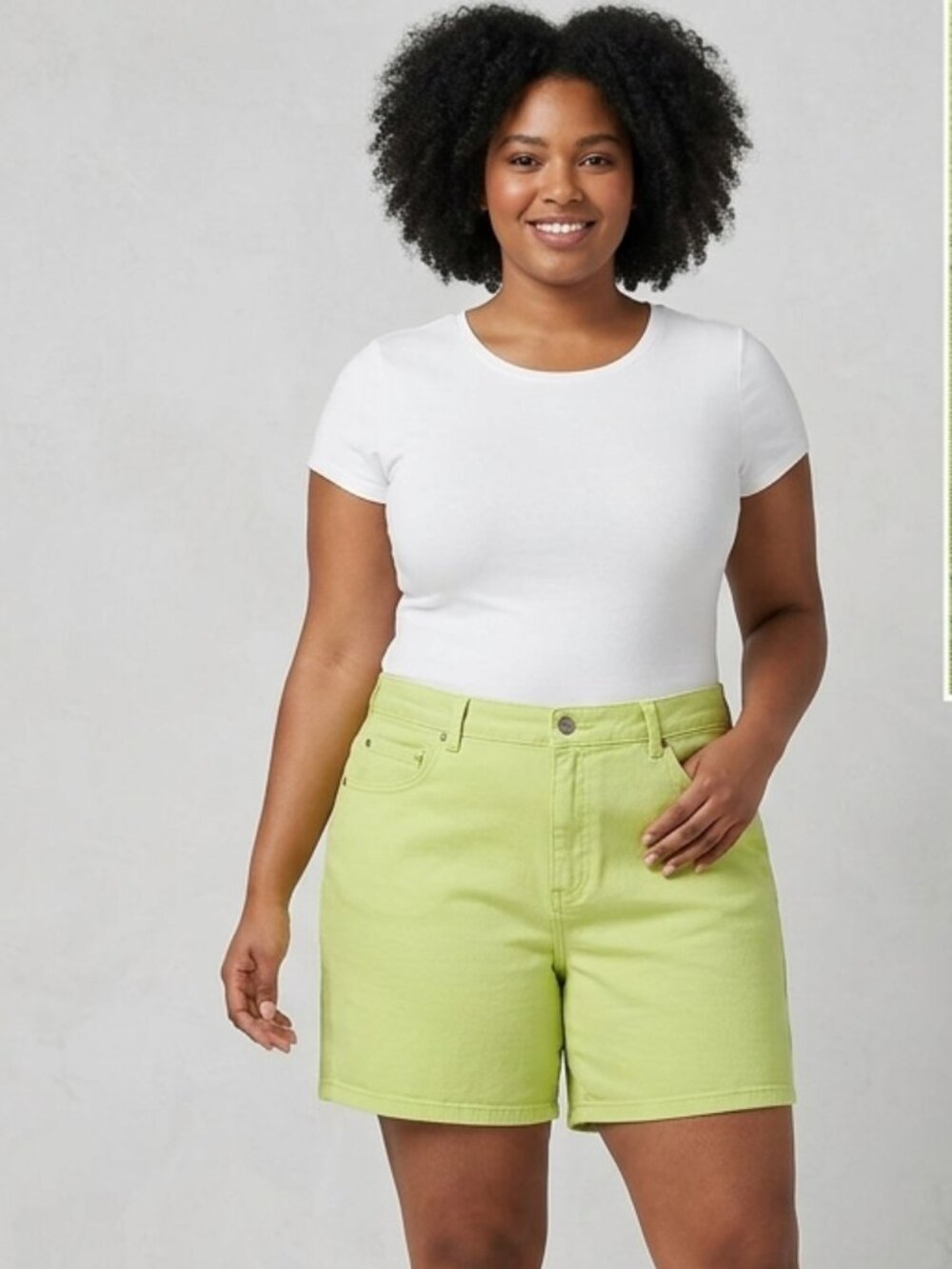 Liz Claiborne Women’s Short Lime Green Cotton Classic Fit Denim Summer Casual 14